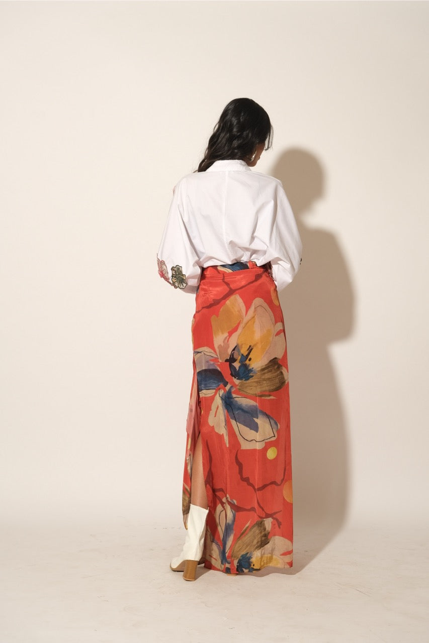 Red Floral Asymmetrical Skirt