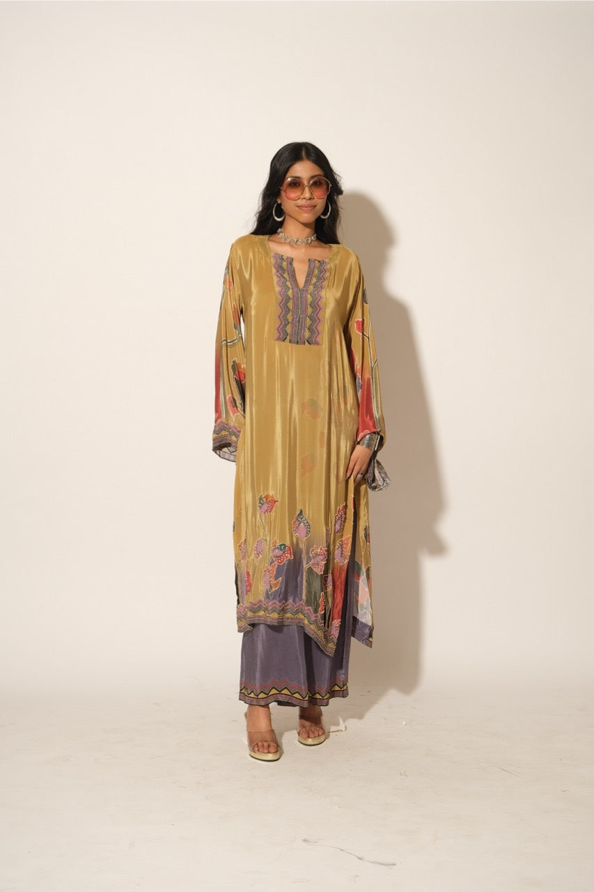 Mustered Floral Emb Kurta