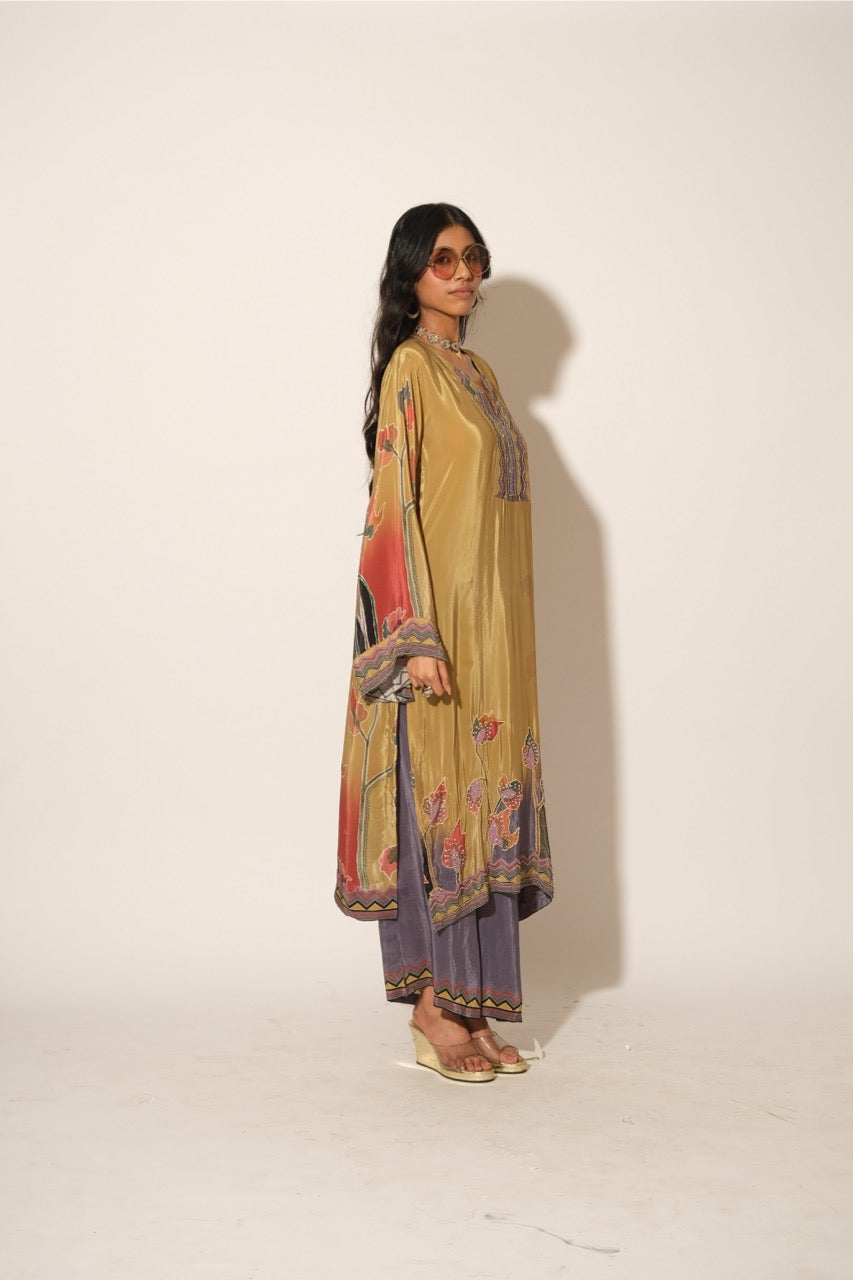 Mustered Floral Emb Kurta