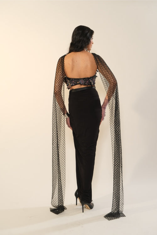 Black Floral Emb Applicant Bralette With Drape