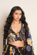 Black Floral Emb Applicant Bralette With Drape