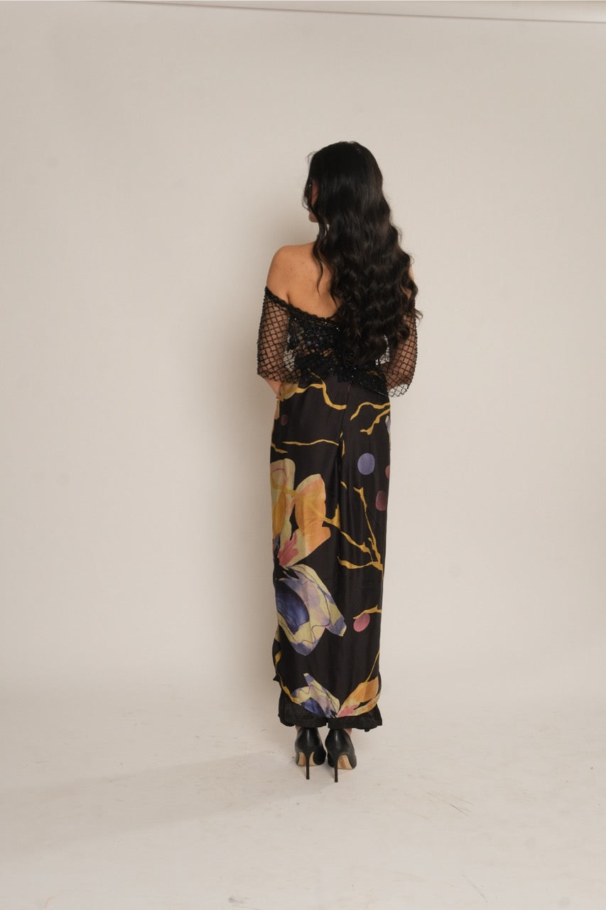 Black Floral Emb Printed Sarong