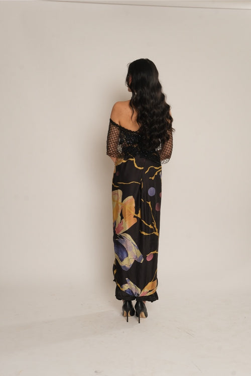 Black Floral Emb Printed Sarong
