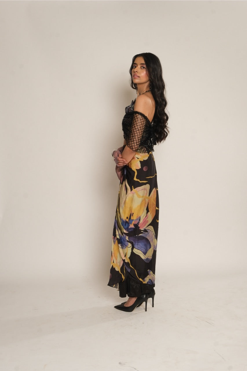 Black Floral Emb Printed Sarong