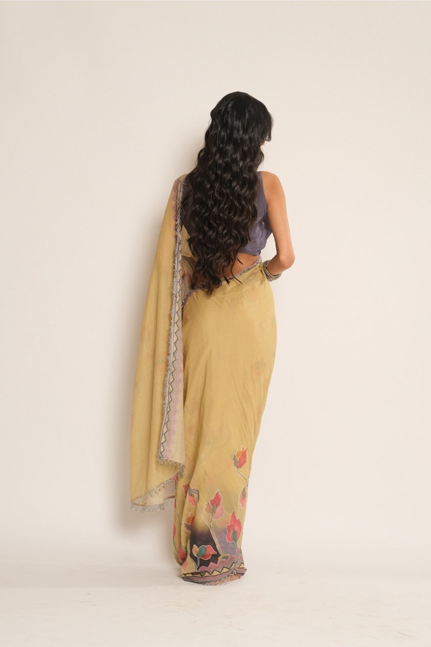 Mustard Flower Emb Saree