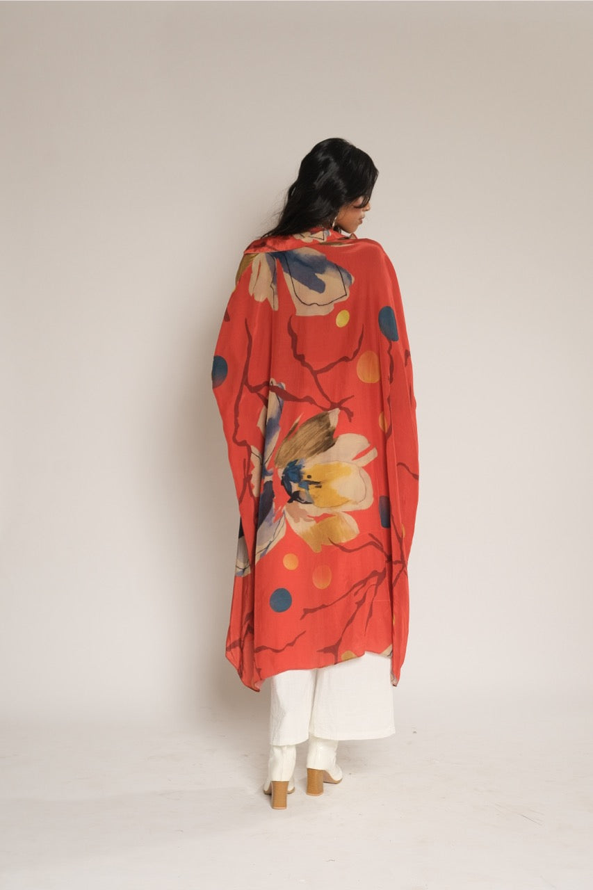 Red Flower Emb Long Shirt