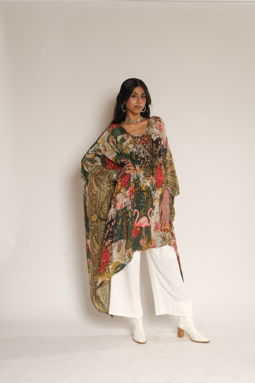 Flamingo Kaftan Tunic With Belt