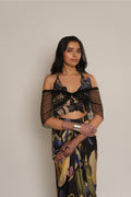Black Floral Bralette Applique With Drape