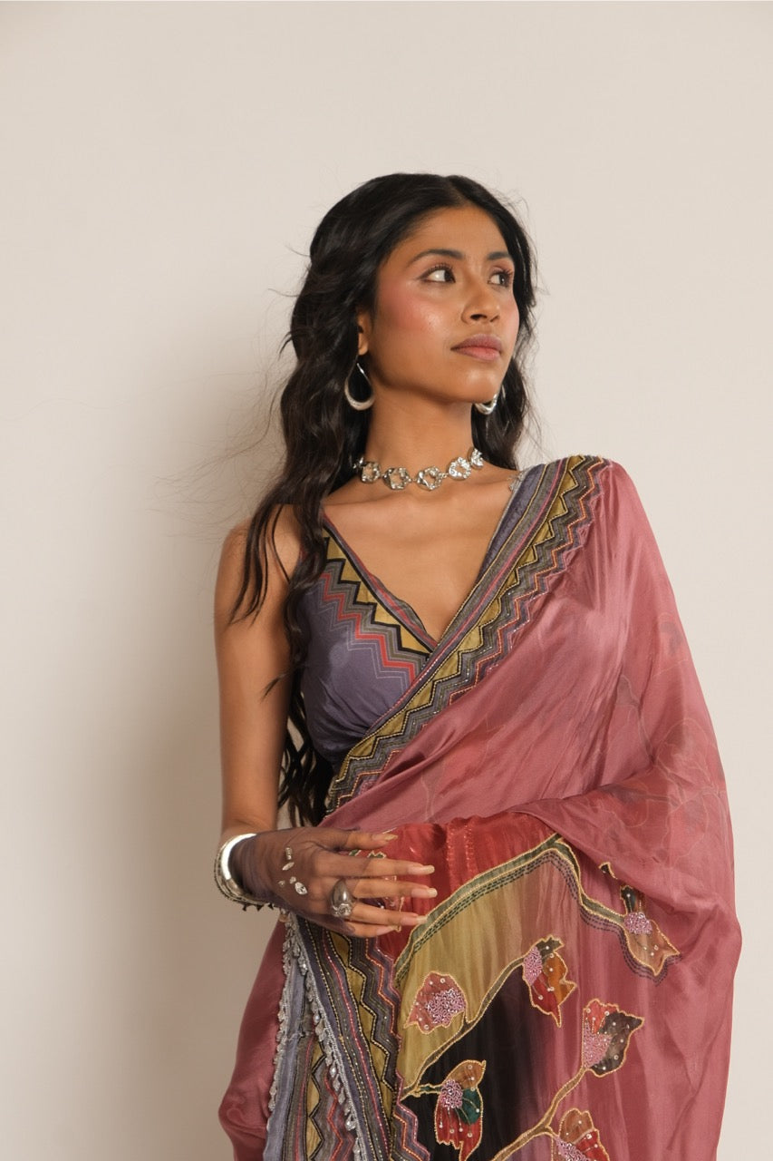 Magenta Sequin Pre-Draped Saree