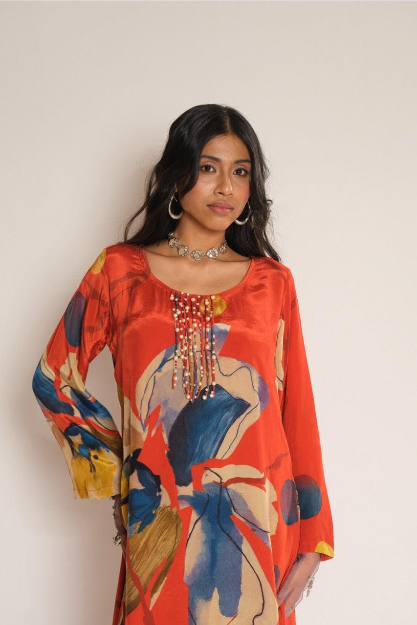 Red Floral Kurta(New) Kunal Sent