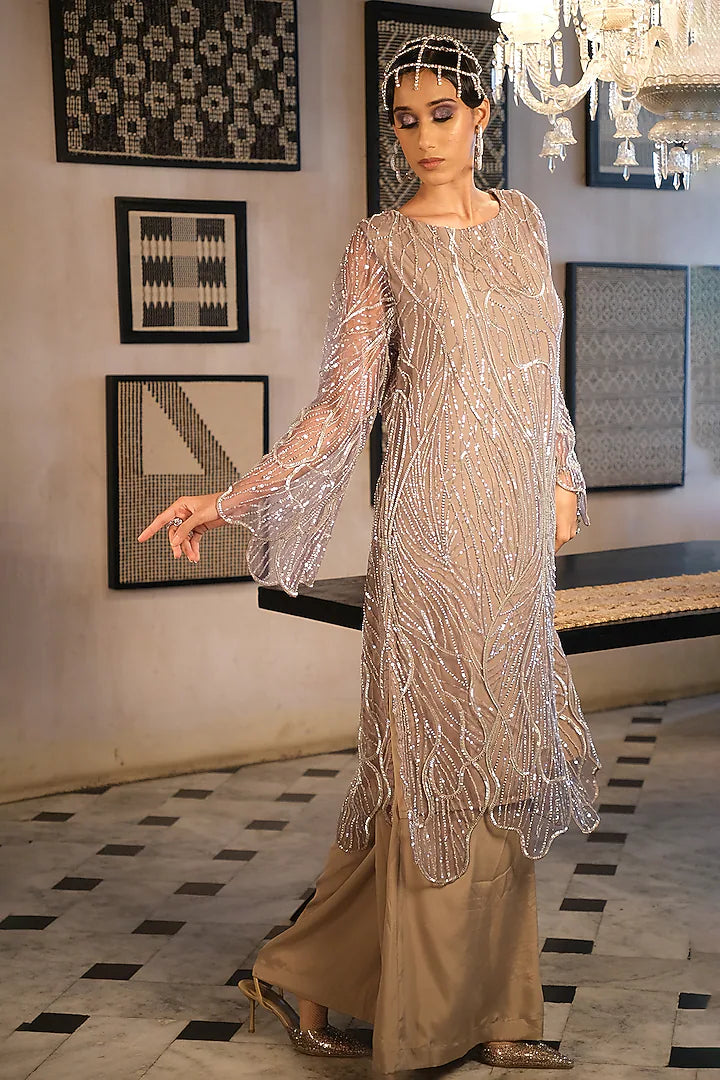 Nude Embroidery Kurta