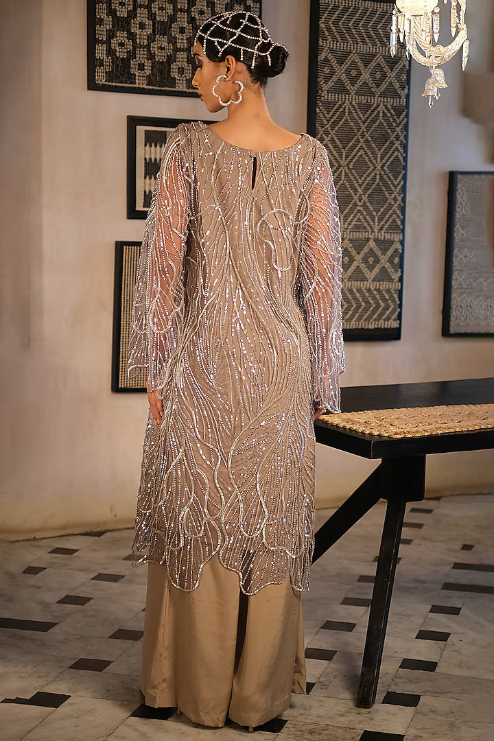 Nude Embroidery Kurta