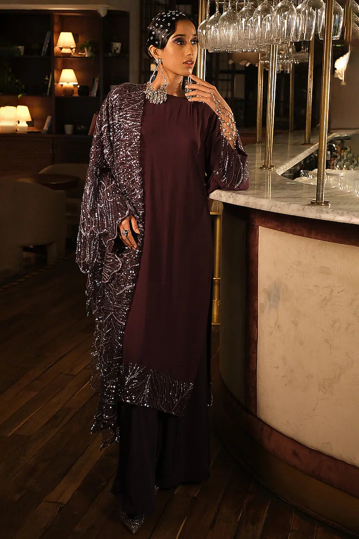 Purple Kurta with Embroidery on cuff