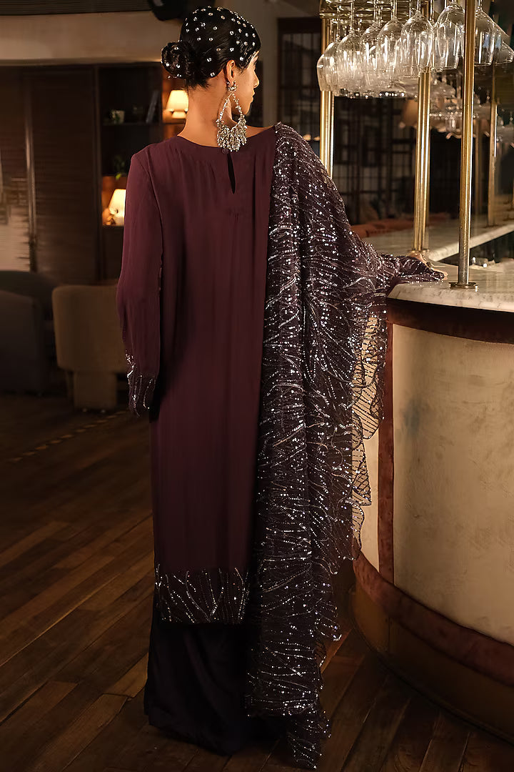 Purple Kurta with Embroidery on cuff