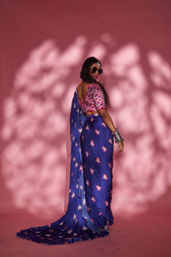 lotus print purple saree image 1
