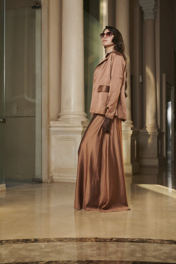 Brown Pant Suit with Embroidered Corset – Tailored Power Meets Feminine Detail image 2