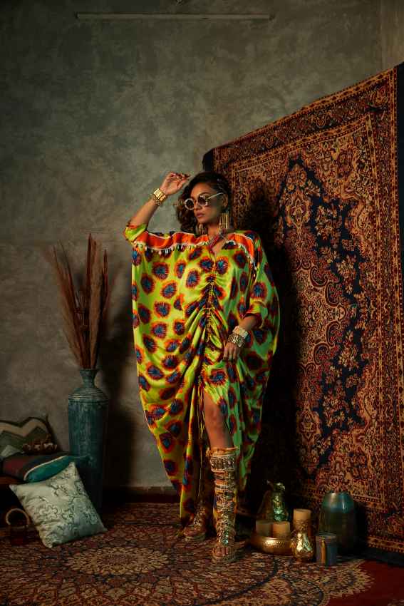 Lime Blotch Drawstring Kaftan image 0