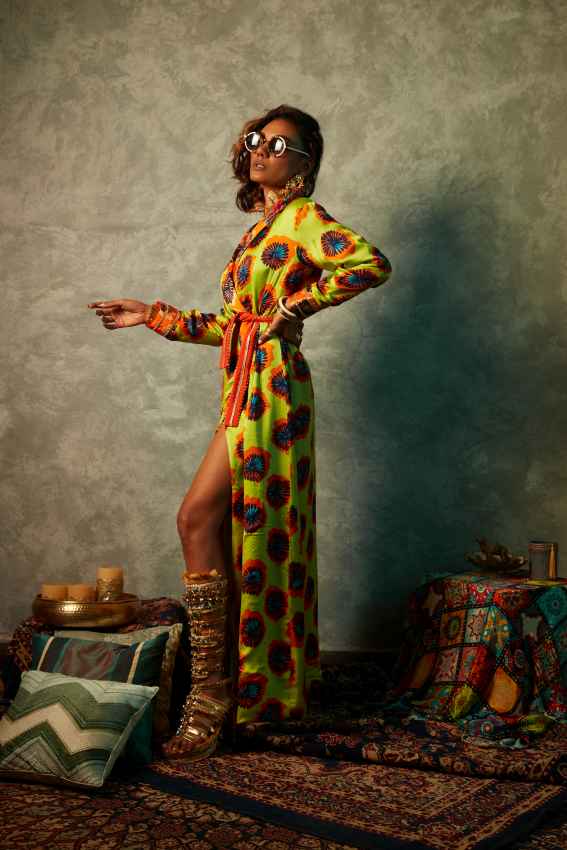 Lime Blotch &amp; Orange Blotch Blazer Maxi Dress image 1