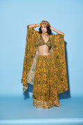 Yellow Pinwheel Lehenga with Cape and Bralette image 0