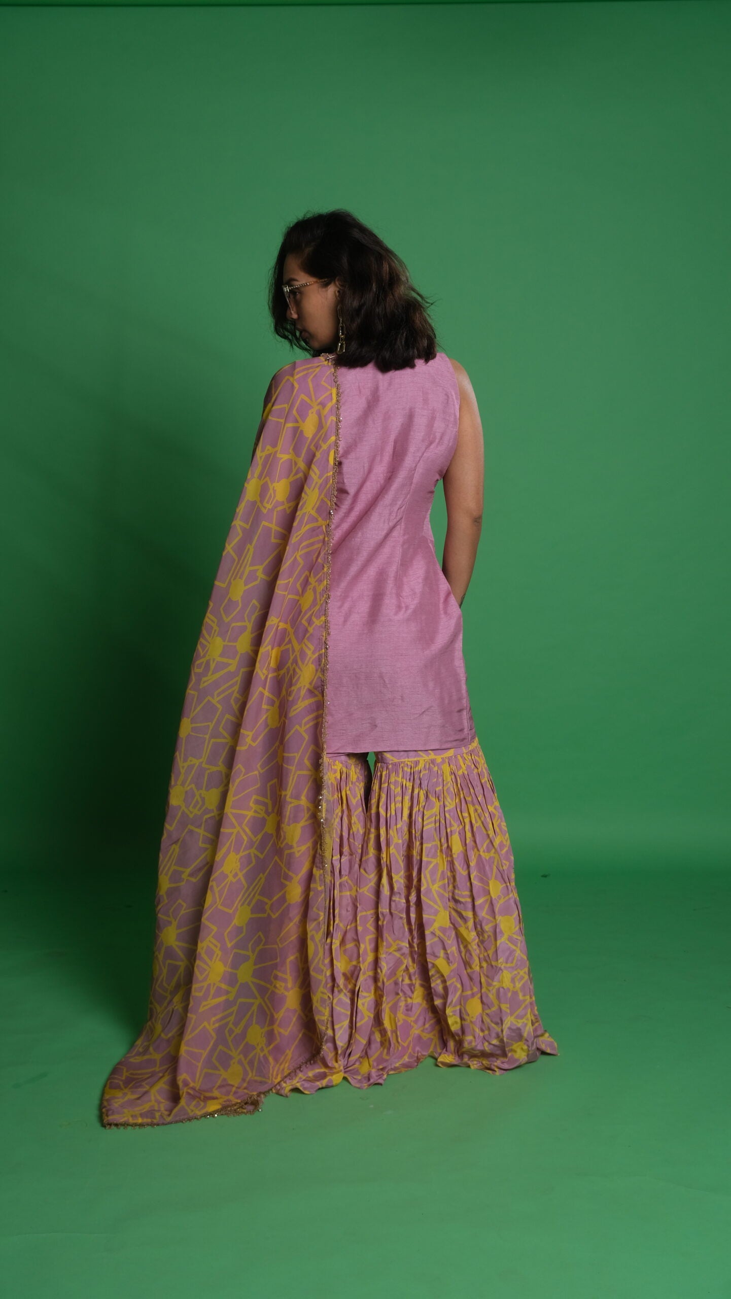 Fan Print Sharara Set with Lavender Kurta & Dupatta image 1