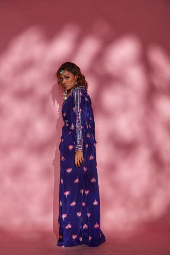 Purple lotus print full sleeve oversized shirt image 2