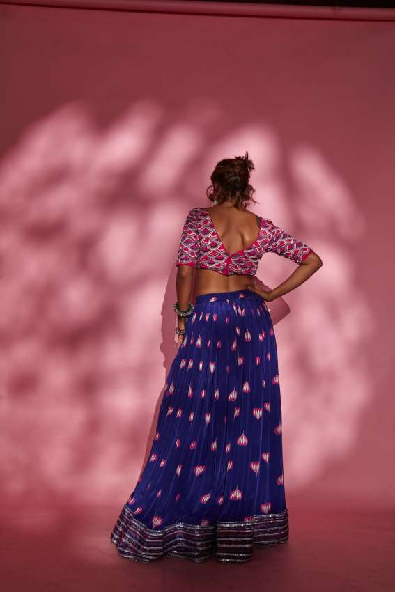 Purple lotus print lehenga image 2