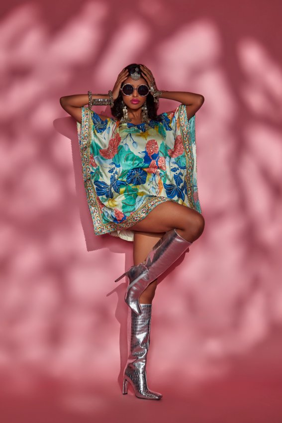 Floral embroidered kaftaan dress image 0