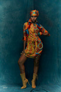 Yellow orange knotted half n half shirt dress image 0