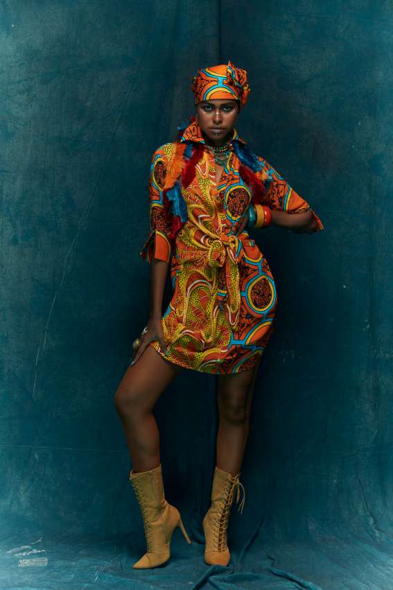 Yellow orange knotted half n half shirt dress image 0