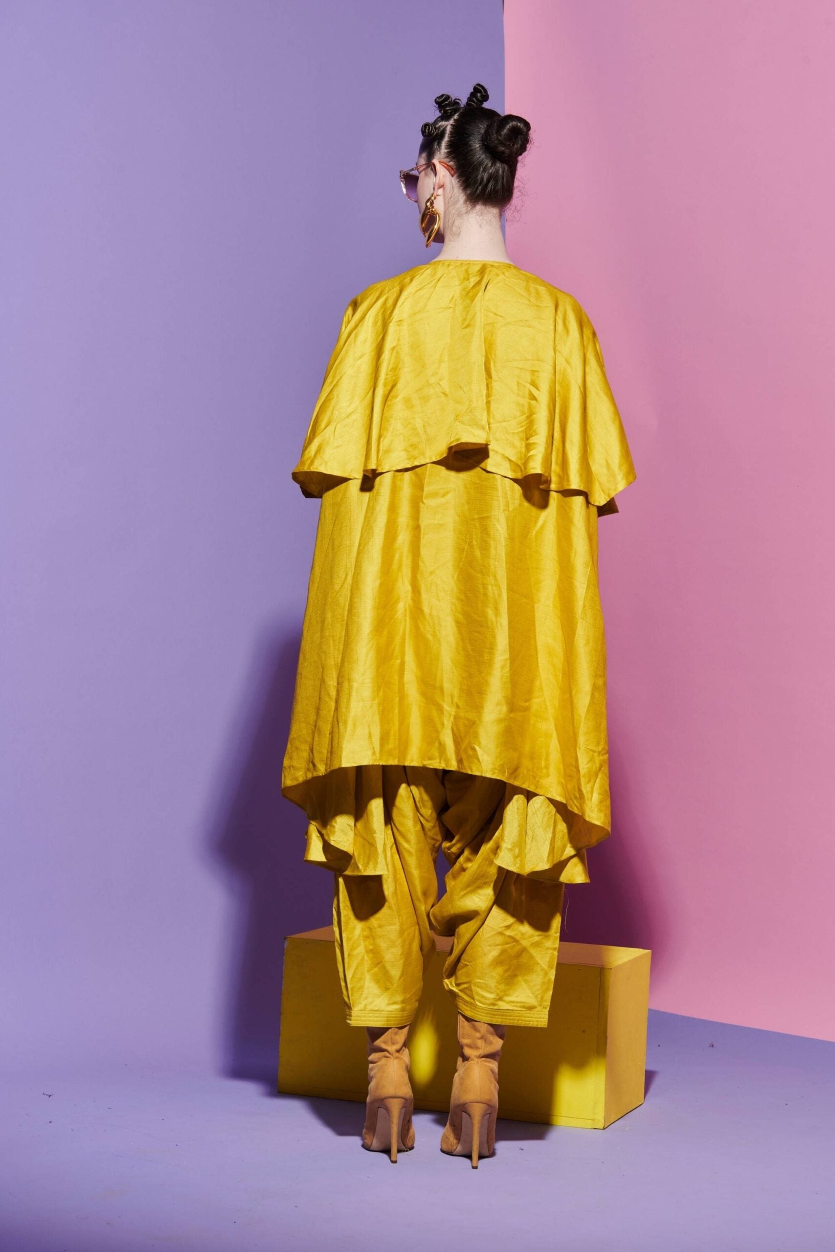 Yellow Kurta with Embroidered Yoke & Dhoti Set image 2