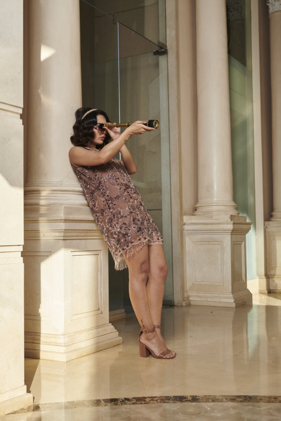 Brown Net Shift Dress – Sheer Elegance in a Modern Silhouette image 2