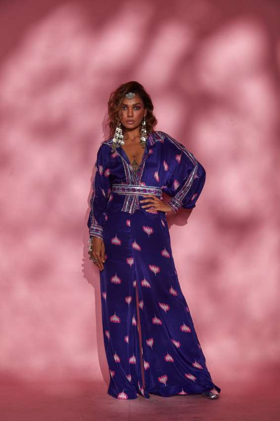 Purple lotus print full sleeve oversized shirt image 0