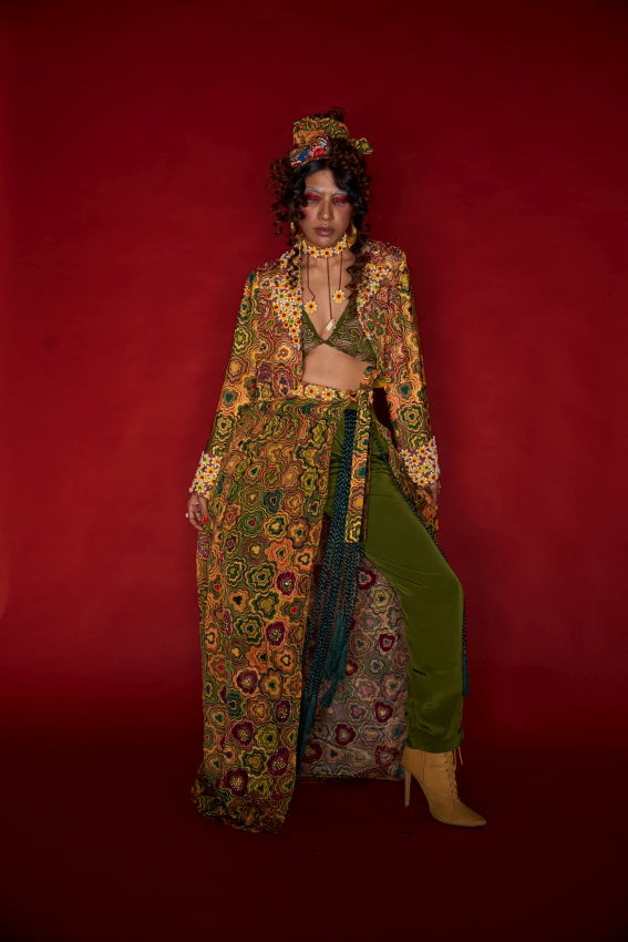 Pinwheel Print Co-ord Set with Bralette & Layered Pants image 0