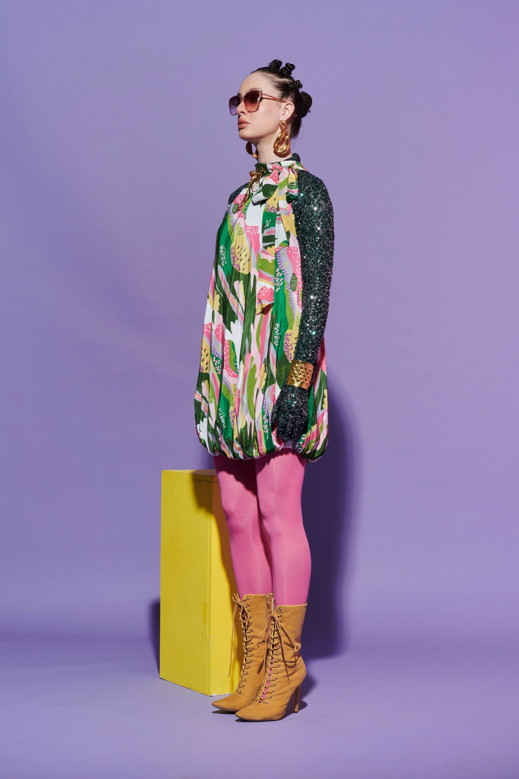 Bubble Hem Scenery Dress with Sequin Glove Crop Top image 1