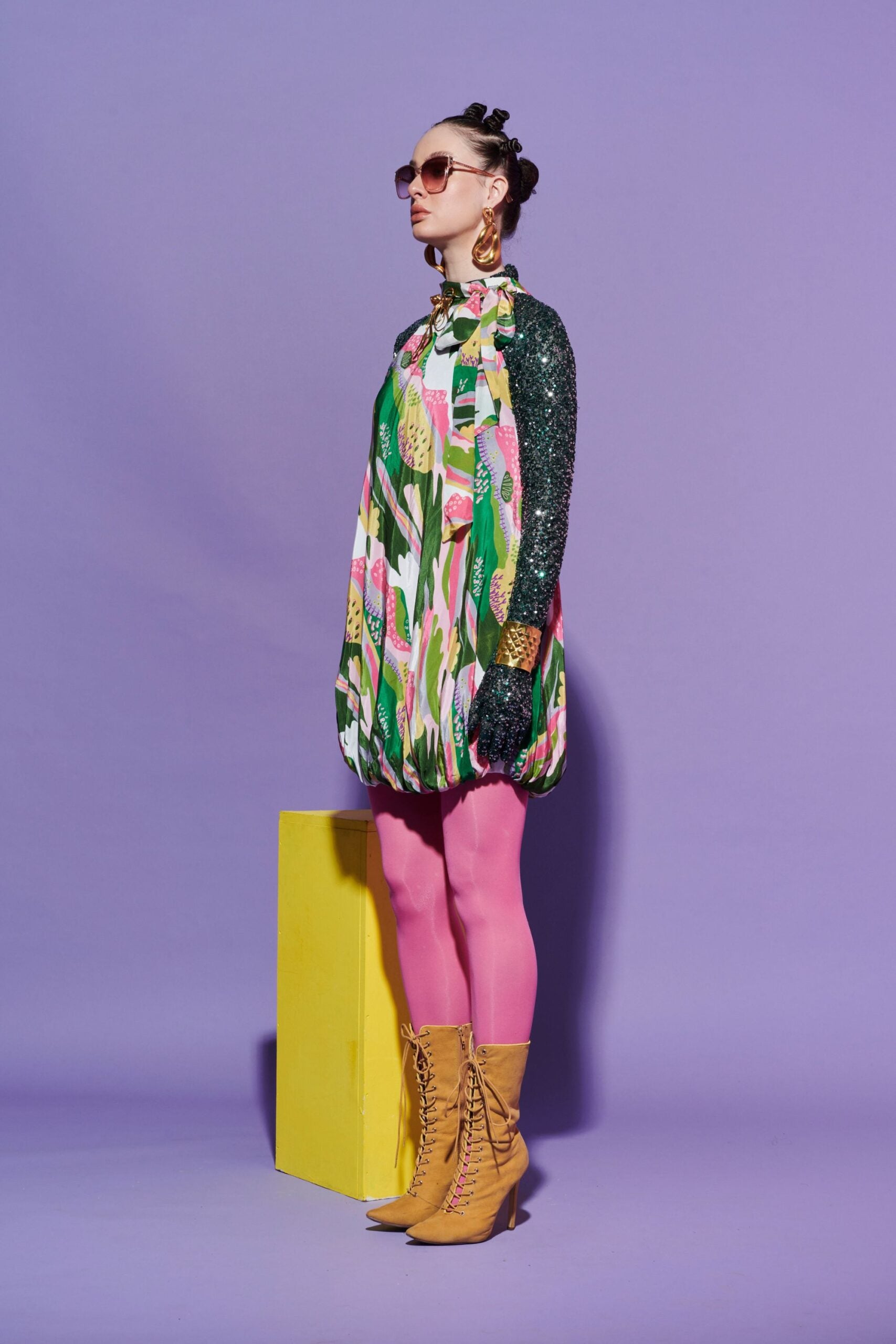 Bubble Hem Scenery Dress with Sequin Glove Crop Top image 1