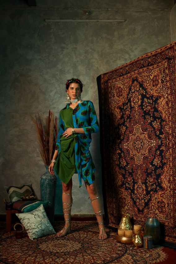 Blue Blotch Half &amp; Half Dress image 0