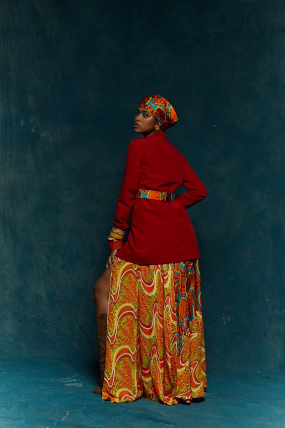 Big orange print ladder lace skirt image 1