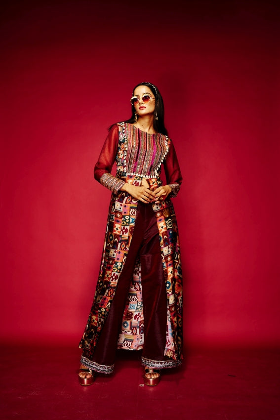 Tribal Maroon Tunic Yoke Embr image 0