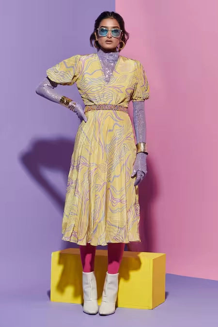 Amoeba Print Maxi Dress with Cutwork image 0