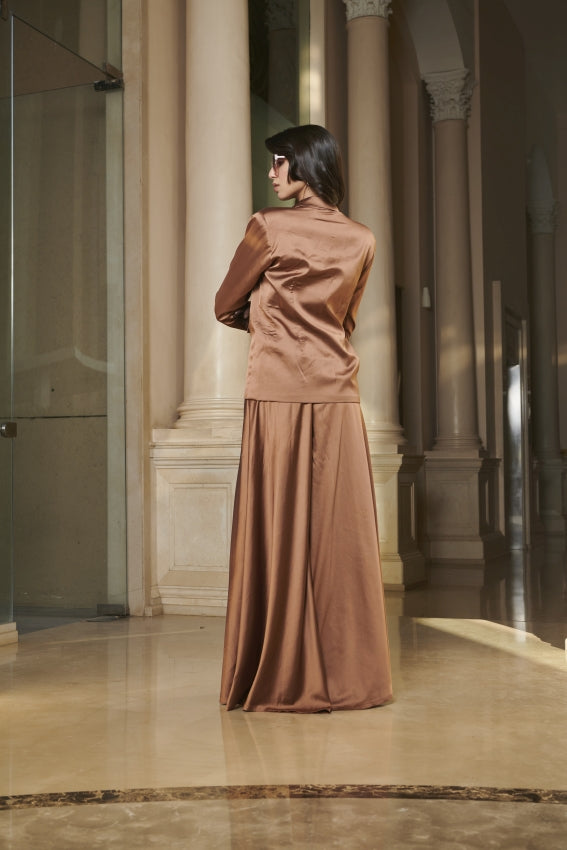 Brown Pant Suit with Embroidered Corset – Tailored Power Meets Feminine Detail image 1