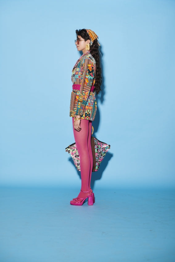 Aztec Embroidered Crepe Jacket with Floral Print image 2