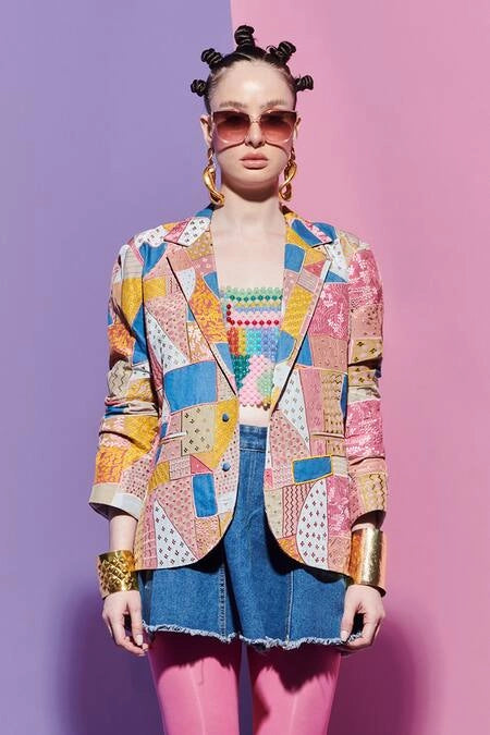 Embroidered Geometric Print Blazer image 2