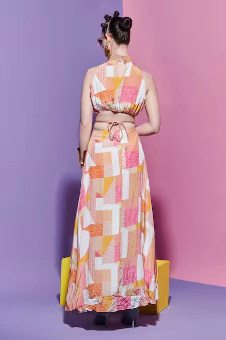 Beaded Halter Dress in Geometric Print image 3