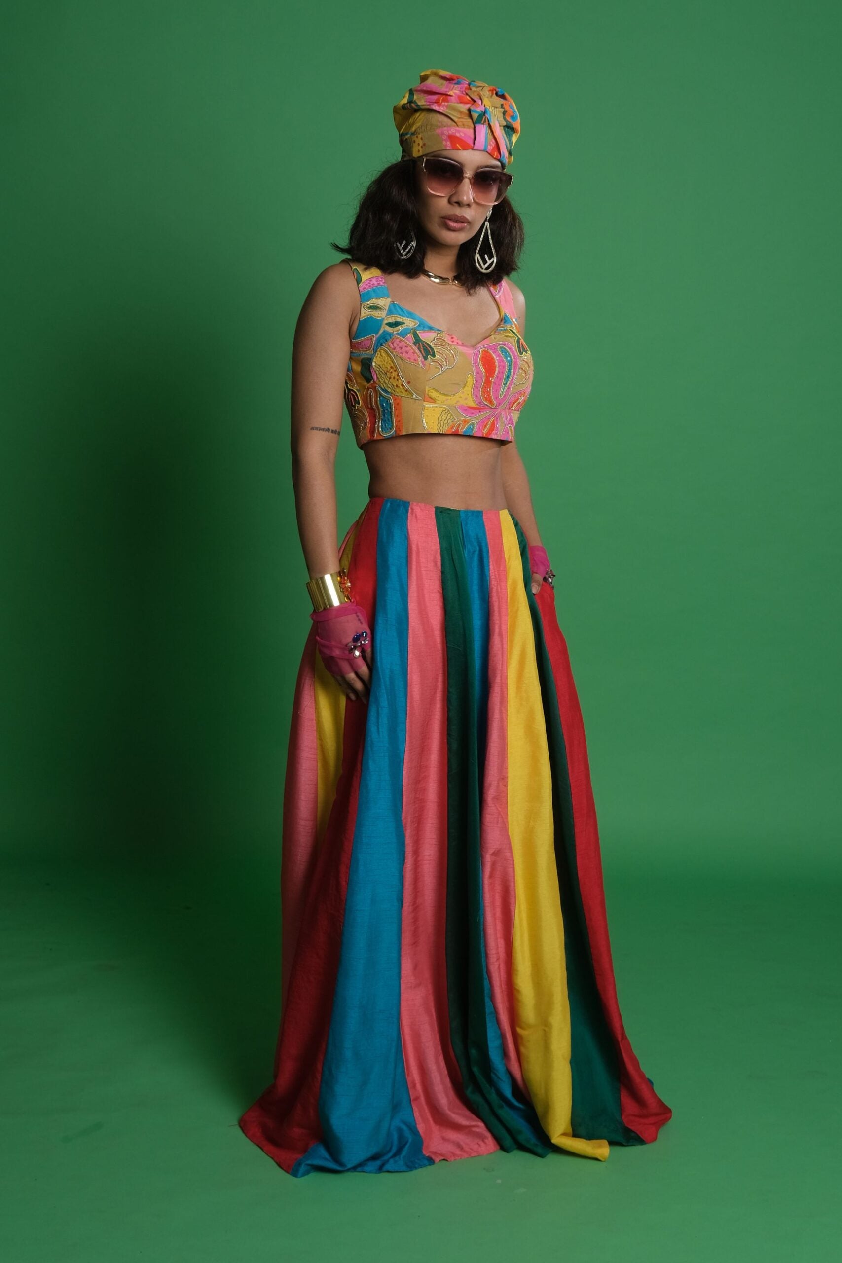 Panelled Multi Kali Lehenga with Croissant Embroidered Blouse image 0