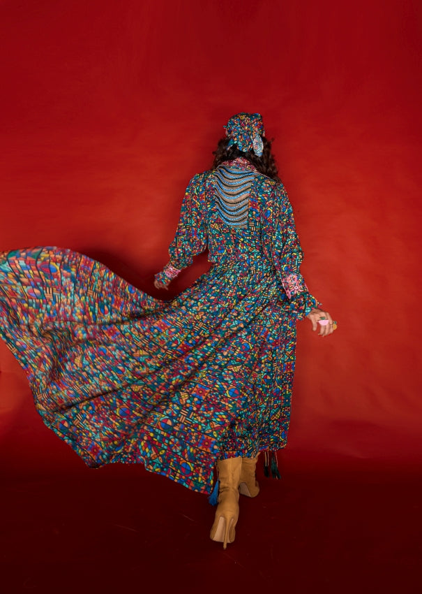 Braided Tile Print Co-ord Set with Balloon Sleeves image 1