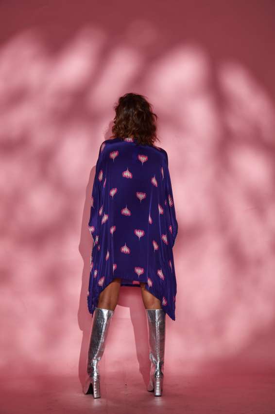 Purple Border knotted half n half shirt dress purple lotus print image 1