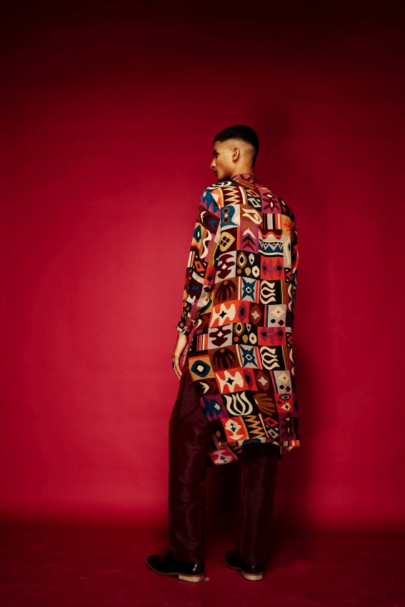 Tribal Maroon Mens Kurta image 1