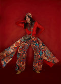 Red Bodysuit with Layered Shirt & Panelled Floral Pants image 0
