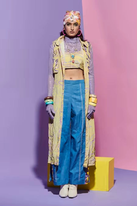 Amoeba Print Shirt & Bralette with Embroidered Denim Pants image 0