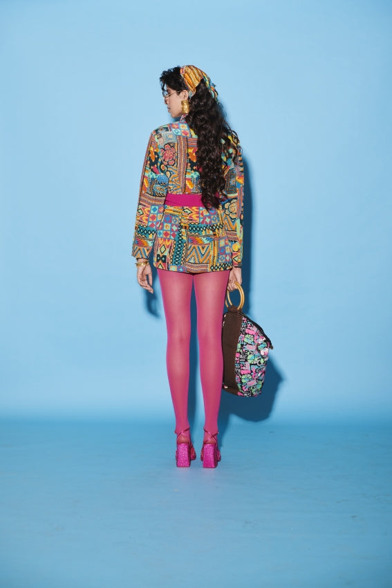 Aztec Embroidered Crepe Jacket with Floral Print image 1